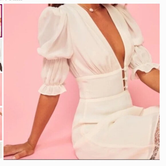 Reformation Ginny Lace-Trimmed Pintucked Georgette Midi Dress Size 6 Ivory White - Picture 3 of 15